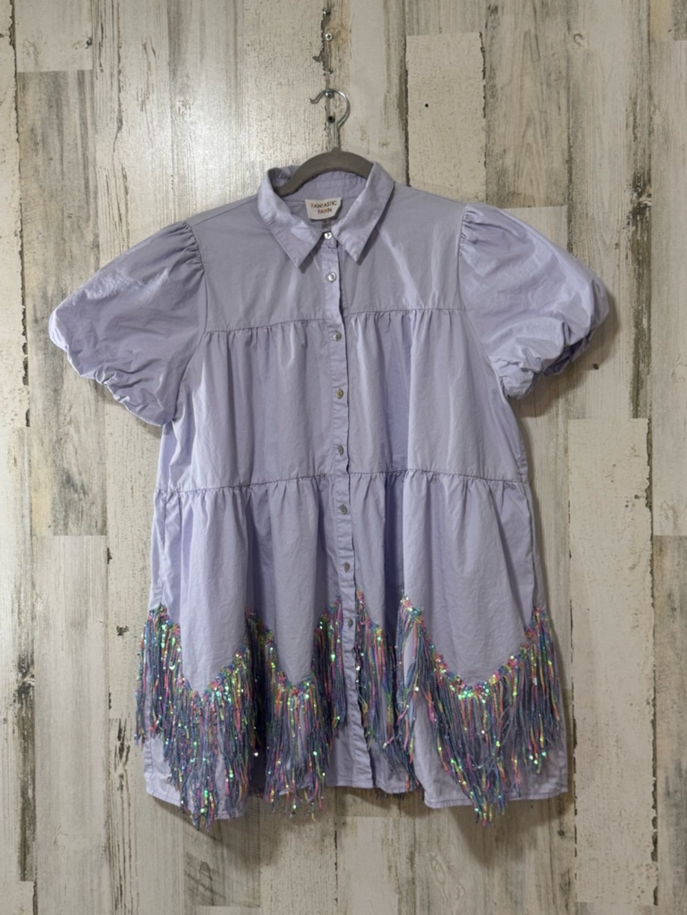 Fantastic Fawn Lavender Puff-Sleeve Sequin Fringe Dress